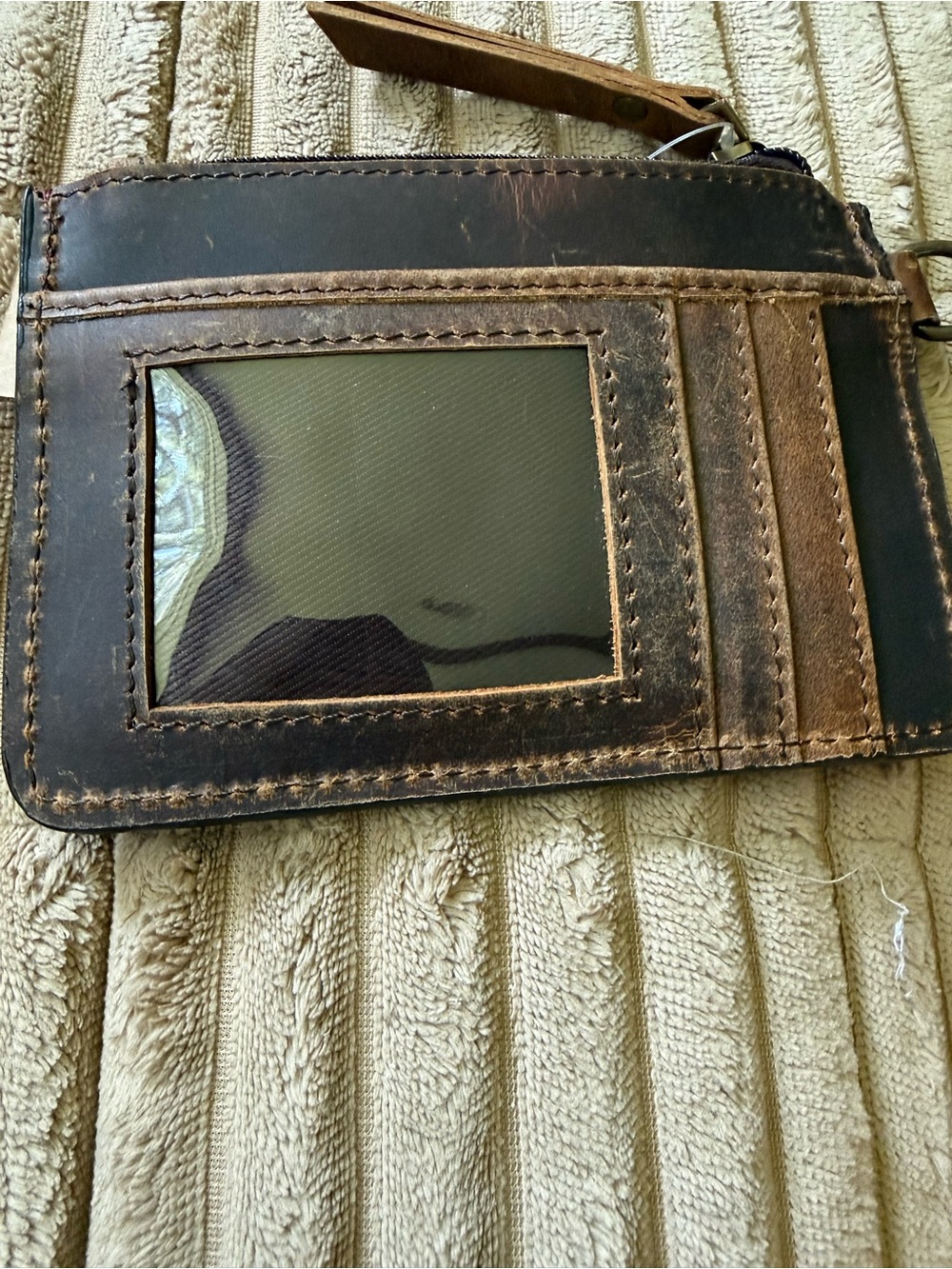 Montana West Brown and Dark Brown Leather ID Card Holder with Wrist Strap